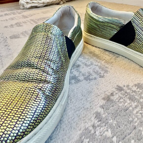 Lanvin Metallic Green-Gold Slip On Runners - Picture 4 of 9